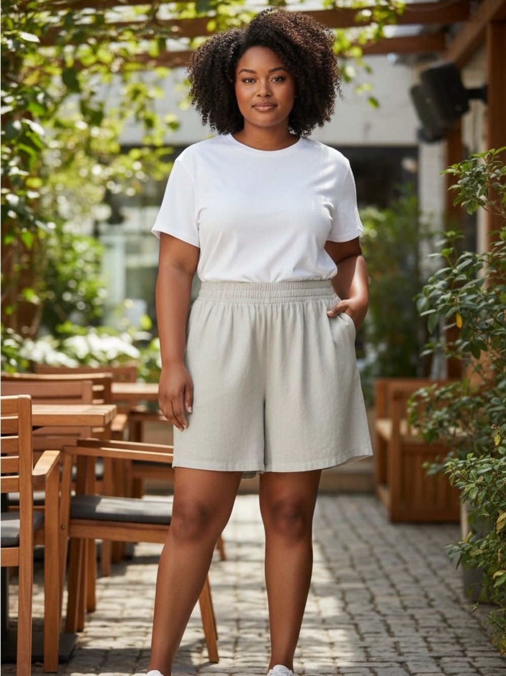 Ava & Viv plus size Light Gray linen rayon blend Elastic Waist Shorts size 3X